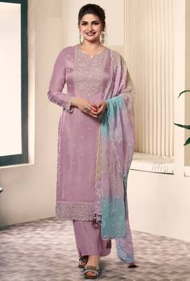 Lavendar embroderied silk salwar suit 1