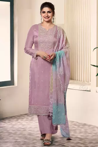 Lavendar embroderied silk salwar suit