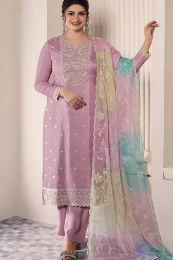 Lavendar embroderied silk salwar suit