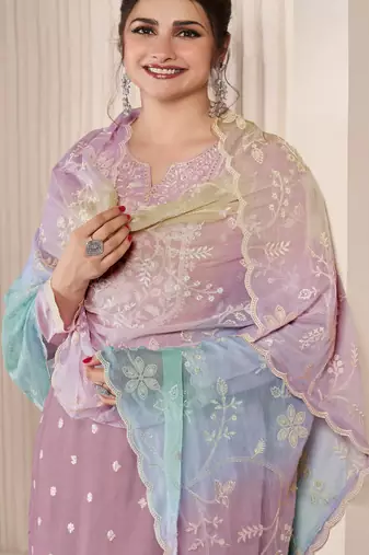 Lavendar embroderied silk salwar suit