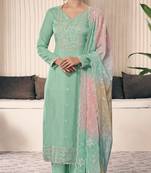 Mint green embroderied silk salwar suit