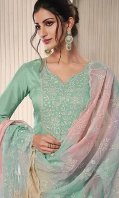 Mint green embroderied silk salwar suit 2