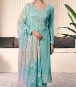 Aqua blue embroderied silk salwar suit