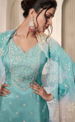 Aqua blue embroderied silk salwar suit 2