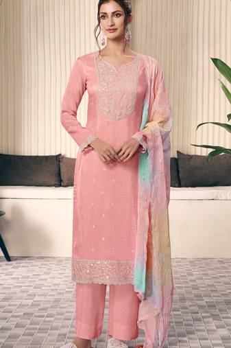 Peach embroderied silk salwar suit