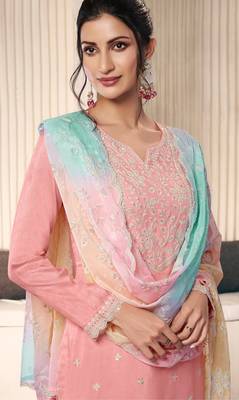 Peach embroderied silk salwar suit 2