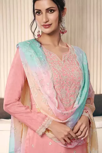 Peach embroderied silk salwar suit