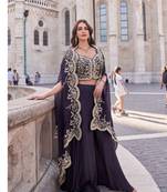 Purple real premium silk stitched shrug suit with embroidery work