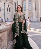Green silk shrug suit with embroidery work