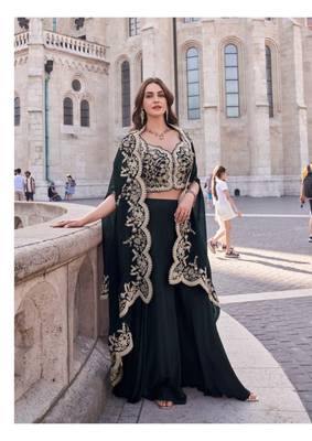 Black silk shrug suit with embroidery  1