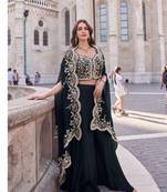 Black silk shrug suit with embroidery work