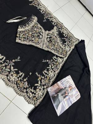 Black silk shrug suit with embroidery  2