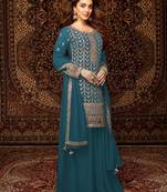 Blue premium embroidered chinon semi stitched salwar suit