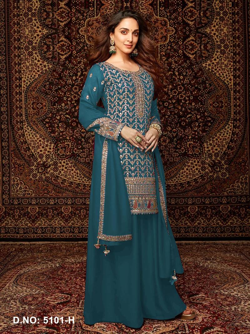 Blue premium embroidered chinon semi stitched salwar suit
