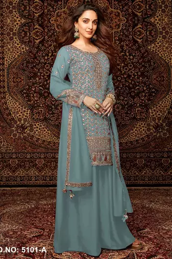 Sea green premium embroidered chinon semi stitched salwar suit
