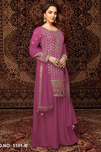 Dark baby pink  embroidered chinon salwar suit