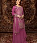 Dark baby pink  embroidered chinon salwar suit