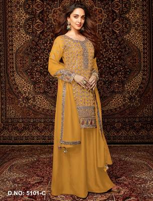 Yellow embroidered chinon salwar suit 1