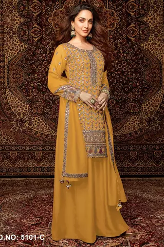 Yellow  embroidered chinon salwar suit