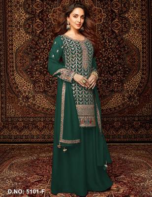 Dark green premium embroidered chinon salwar suit 1