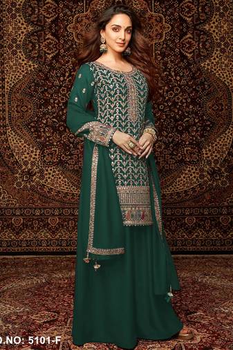 Dark green premium embroidered chinon semi stitched salwar suit