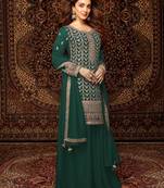 Dark green premium embroidered chinon semi stitched salwar suit