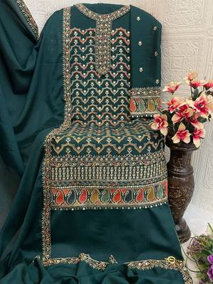 Dark green premium embroidered chinon salwar suit 2