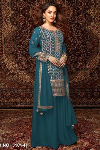 Teal  embroidered chinon salwar suit