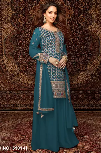 Teal  embroidered chinon salwar suit