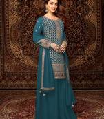 Teal  embroidered chinon salwar suit