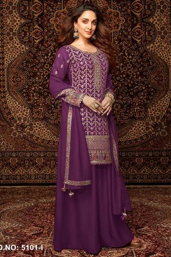 Purple  embroidered chinon salwar suit