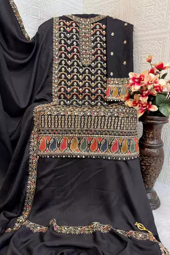 Black embroidered chinon salwar suit