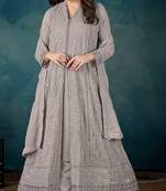 Grey heavy faux georgette semi stitched suit with embroidered sequence work