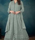 Sea green heavy faux georgette suit with embroidered sequence work