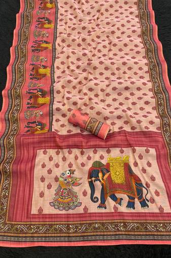 Gajri all over printed shimmar saree with unstitched blouse