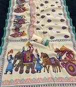 Cream all over printed shimmar saree with unstitched blouse