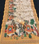 Mustard all over printed shimmar saree with unstitched blouse