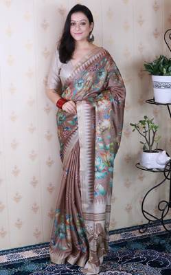 soft tussar silk blend nature printed zari woven saree 1