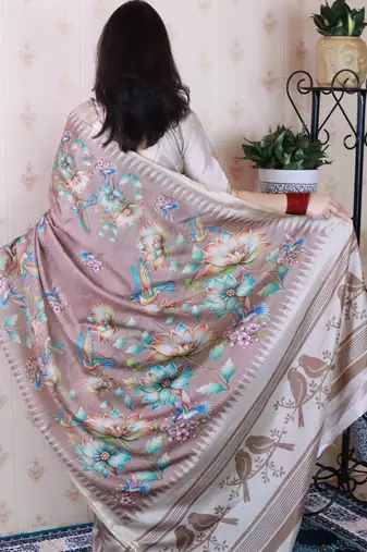 soft tussar silk blend nature printed zari woven saree