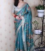 soft tussar silk blend nature printed zari woven saree
