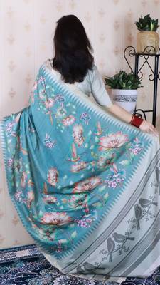 soft tussar silk blend nature printed zari woven saree 2