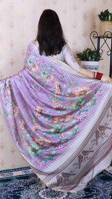 soft tussar silk blend nature printed zari woven saree 2