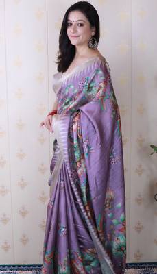 soft tussar silk blend nature printed zari woven saree 4