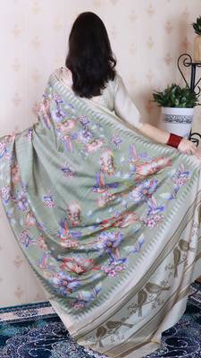 soft tussar silk blend nature printed zari woven saree 2