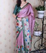 soft tussar silk blend kalamkari unique printed zari woven saree