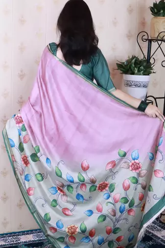 soft tussar silk blend kalamkari unique printed zari woven saree