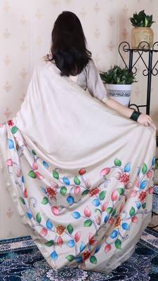 soft tussar silk blend kalamkari unique printed zari woven saree 4