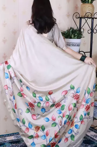 soft tussar silk blend kalamkari unique printed zari woven saree