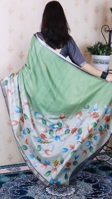 soft tussar silk blend kalamkari unique printed zari woven saree 4