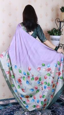 soft tussar silk blend kalamkari unique printed zari woven saree 5
